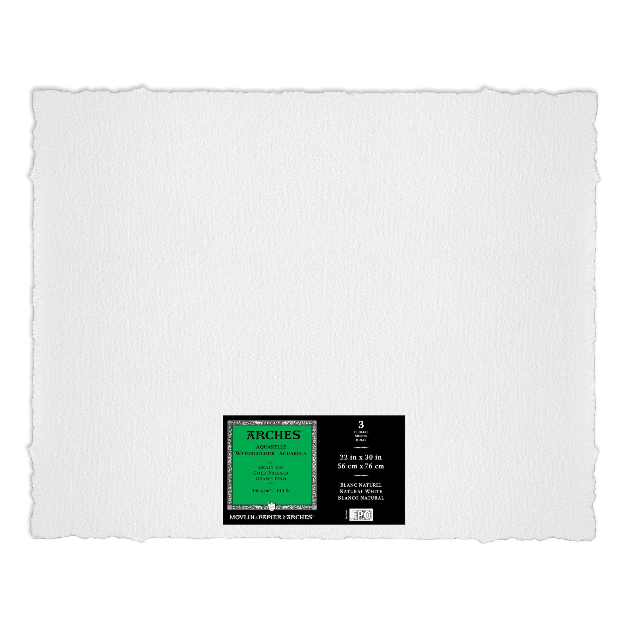 Arches® Natural White 22" x 30" Cold-Pressed Watercolor Paper, 3 Sheets